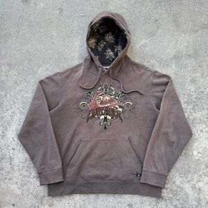 Vintage Y2K QUICKSILVER Surf Embroidered Patch Brown Pullover Hoodie RARE